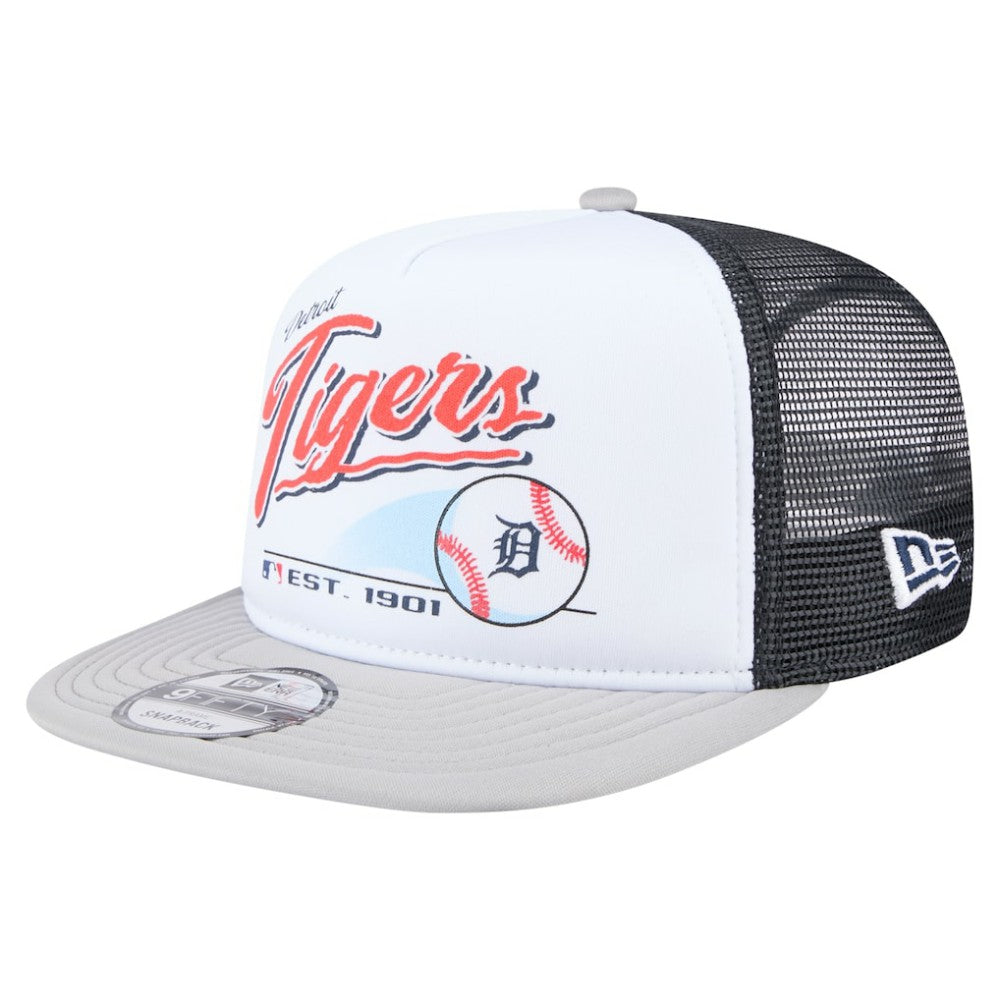Detroit Tigers Retro Script Trucker 9FIFTY Snapback Hat White/Gray