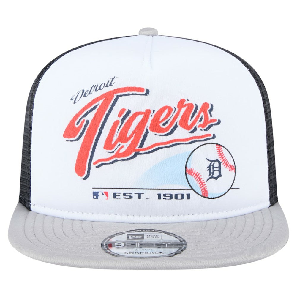 Detroit Tigers Retro Script Trucker 9FIFTY Snapback Hat White/Gray