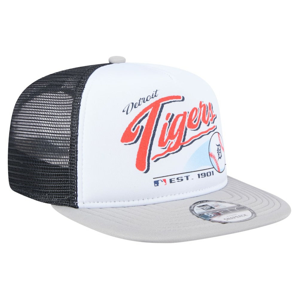 Detroit Tigers Retro Script Trucker 9FIFTY Snapback Hat White/Gray
