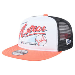 Houston Astros Retro Script Trucker 9FIFTY Snapback Hat White/Orange