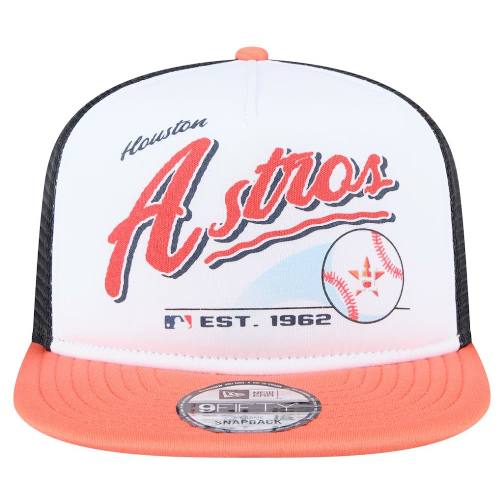 Houston Astros Retro Script Trucker 9FIFTY Snapback Hat White/Orange