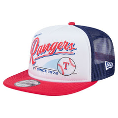 Texas Rangers Retro Script Trucker 9FIFTY Snapback Hat White/Red