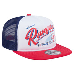 Texas Rangers Retro Script Trucker 9FIFTY Snapback Hat White/Red