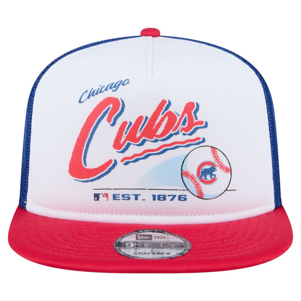 Chicago Cubs Retro Script Trucker 9FIFTY Snapback Hat White/Red