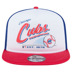 Chicago Cubs Retro Script Trucker 9FIFTY Snapback Hat White/Red