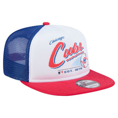 Chicago Cubs Retro Script Trucker 9FIFTY Snapback Hat White/Red