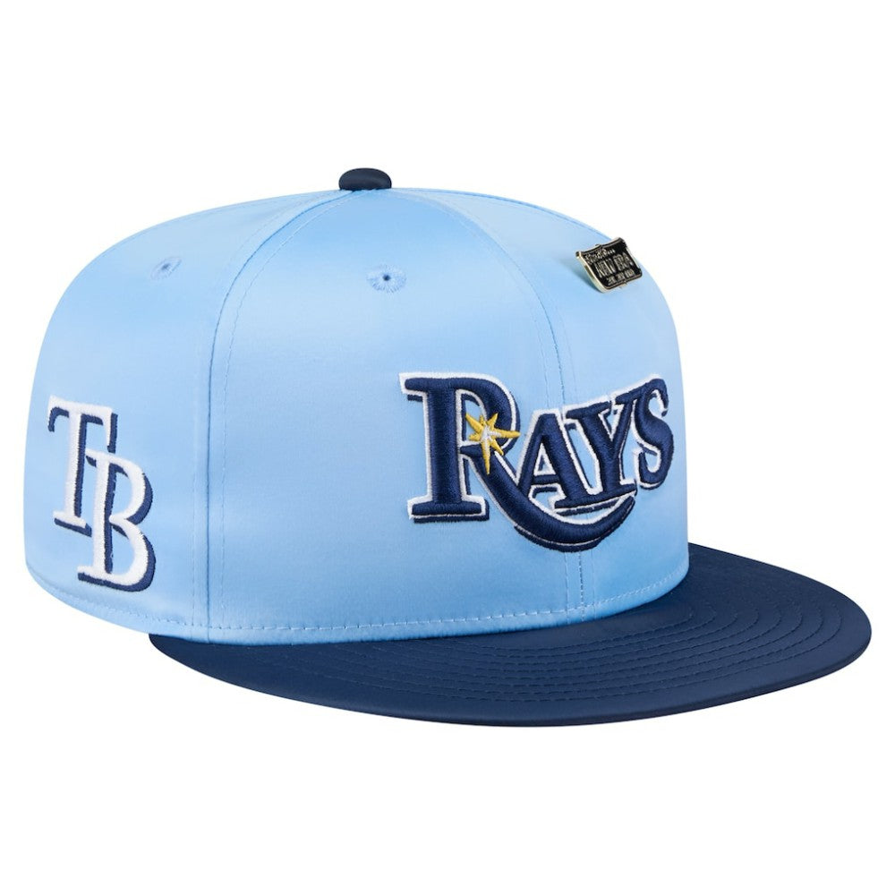 Tampa Bay Rays Satin 59FIFTY Fitted Hat Light Blue/Navy