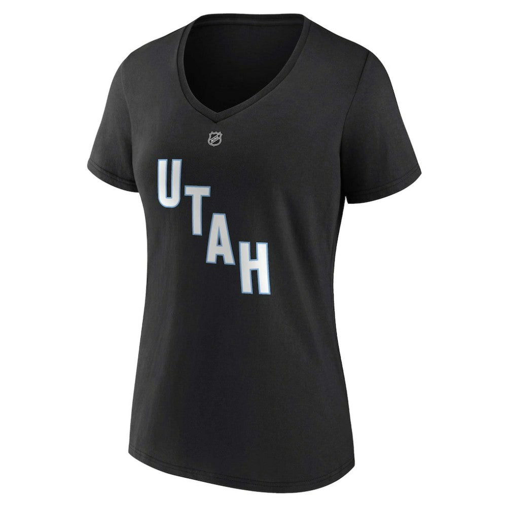 Clayton Keller Utah Mammoth Fanatics Women's Authentic Stack Name & Number V-Neck T-Shirt - Black T-shirts