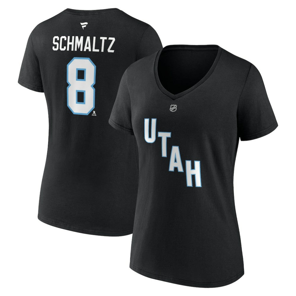 Nick Schmaltz Utah Mammoth Fanatics Women's Authentic Stack Name & Number V-Neck T-Shirt - Black T-shirts