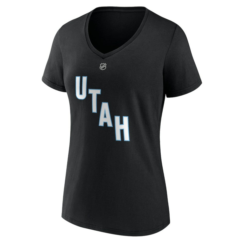 Nick Schmaltz Utah Mammoth Fanatics Women's Authentic Stack Name & Number V-Neck T-Shirt - Black T-shirts