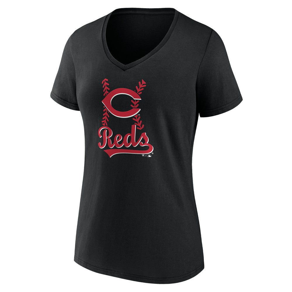 Cincinnati Reds Women's Fastball V-Neck T-Shirt Black