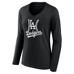 Los Angeles Dodgers Women's Fastball Long Sleeve V-Neck T-Shirt Black