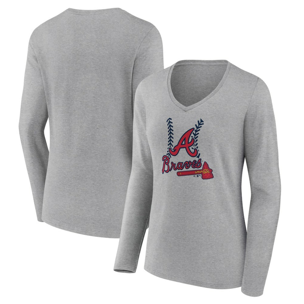 Atlanta Braves Women's Fastball Long Sleeve V-Neck T-Shirt Gray