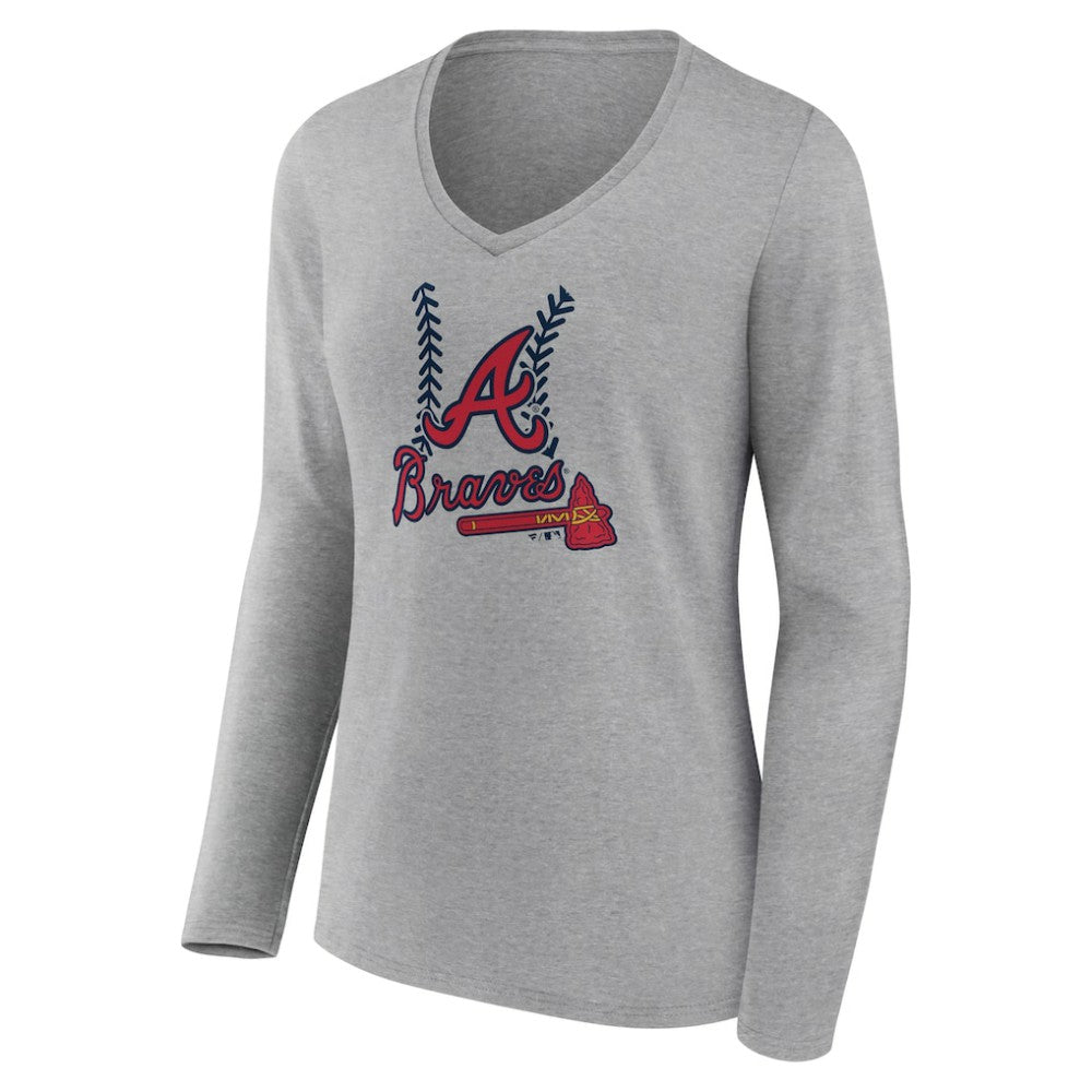 Atlanta Braves Women's Fastball Long Sleeve V-Neck T-Shirt Gray