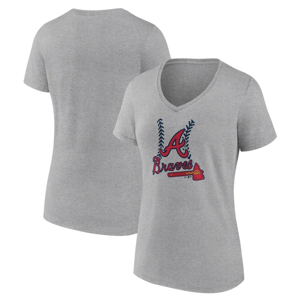 Atlanta Braves Women's Fastball V-Neck T-Shirt Gray
