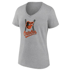 Baltimore Orioles Women's Fastball V-Neck T-Shirt Gray