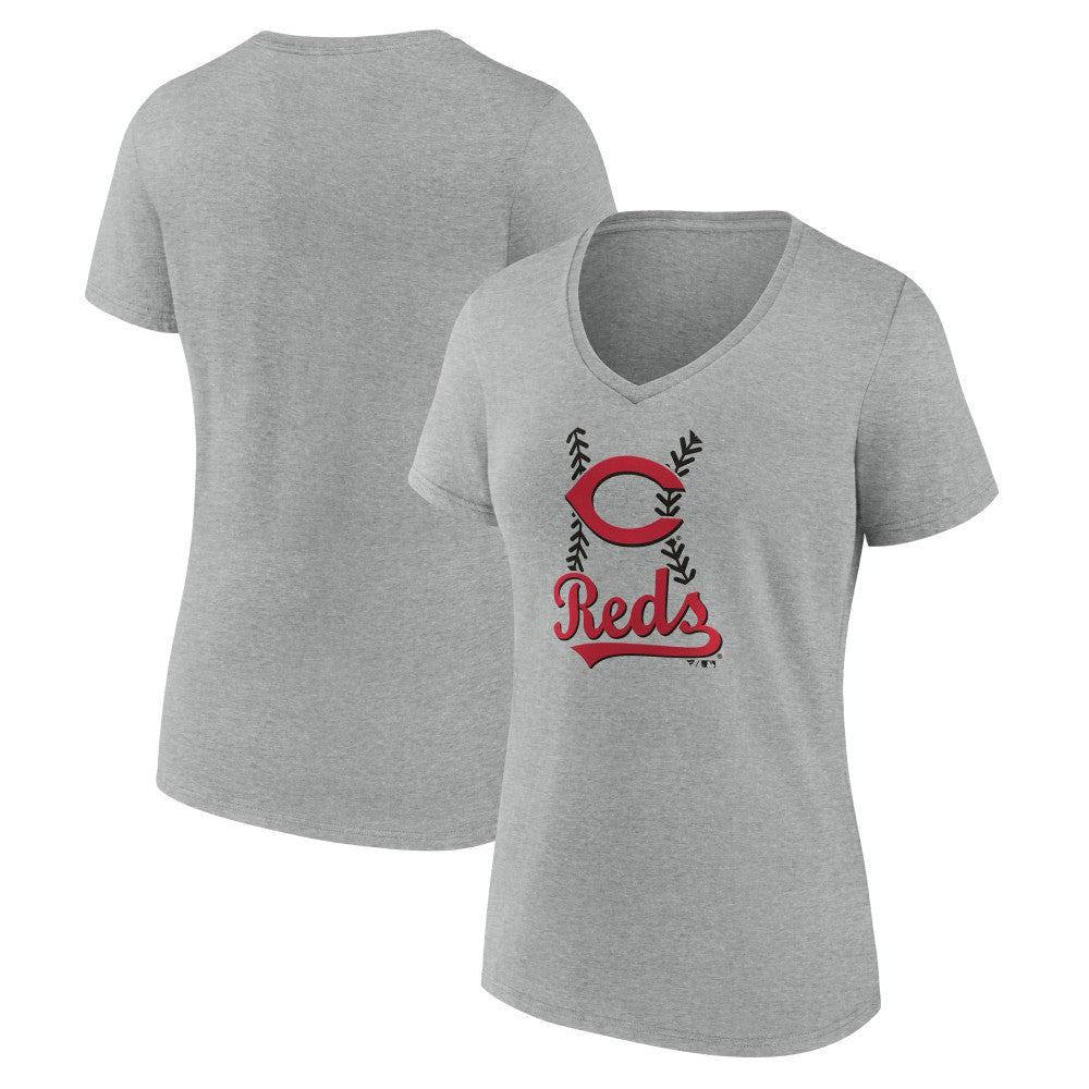 Cincinnati Reds Women's Fastball V-Neck T-Shirt Gray