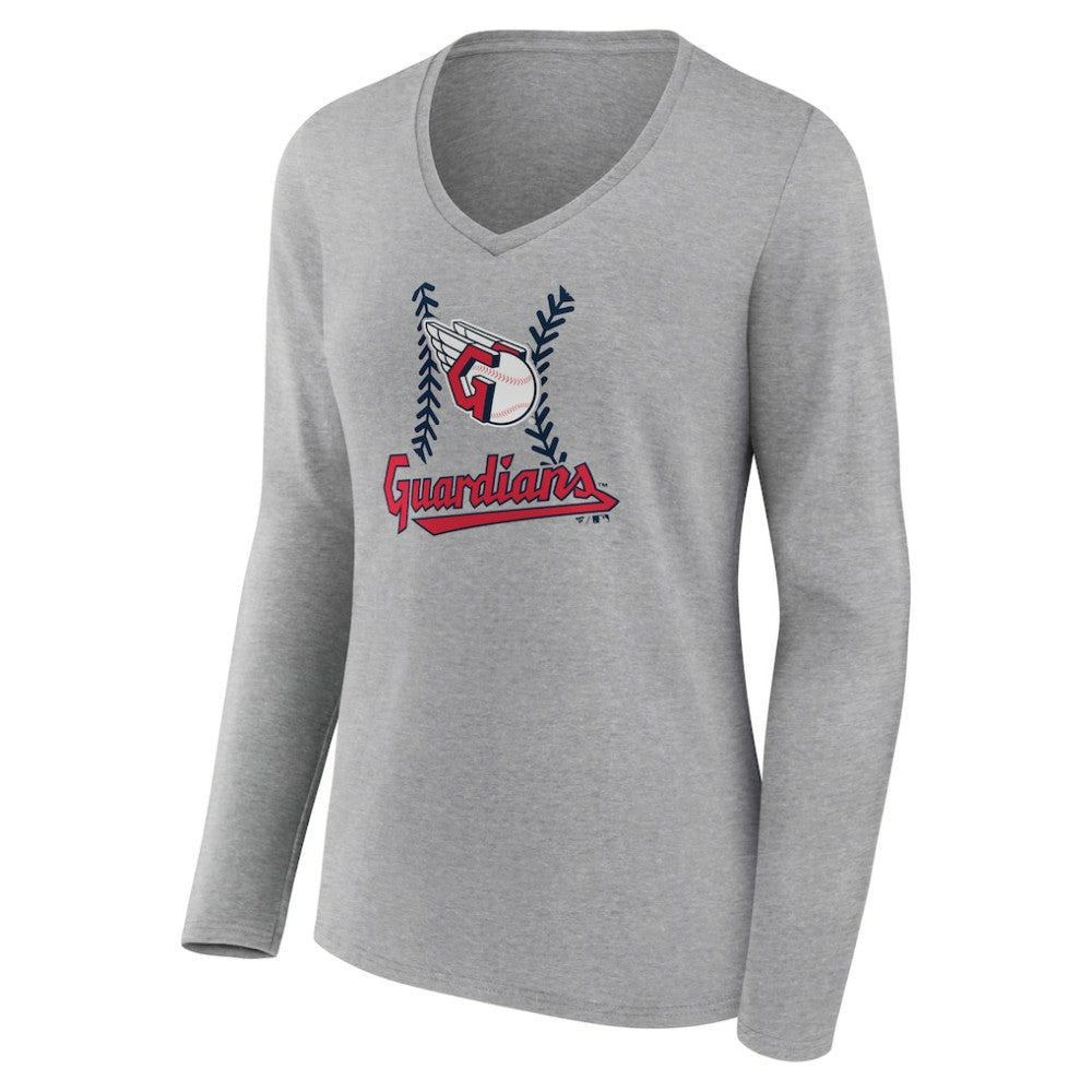 Cleveland Guardians Women's Fastball Long Sleeve V-Neck T-Shirt Gray