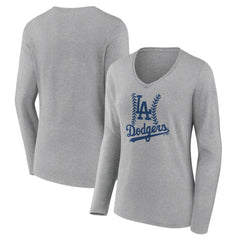 Los Angeles Dodgers Women's Fastball Long Sleeve V-Neck T-Shirt Gray