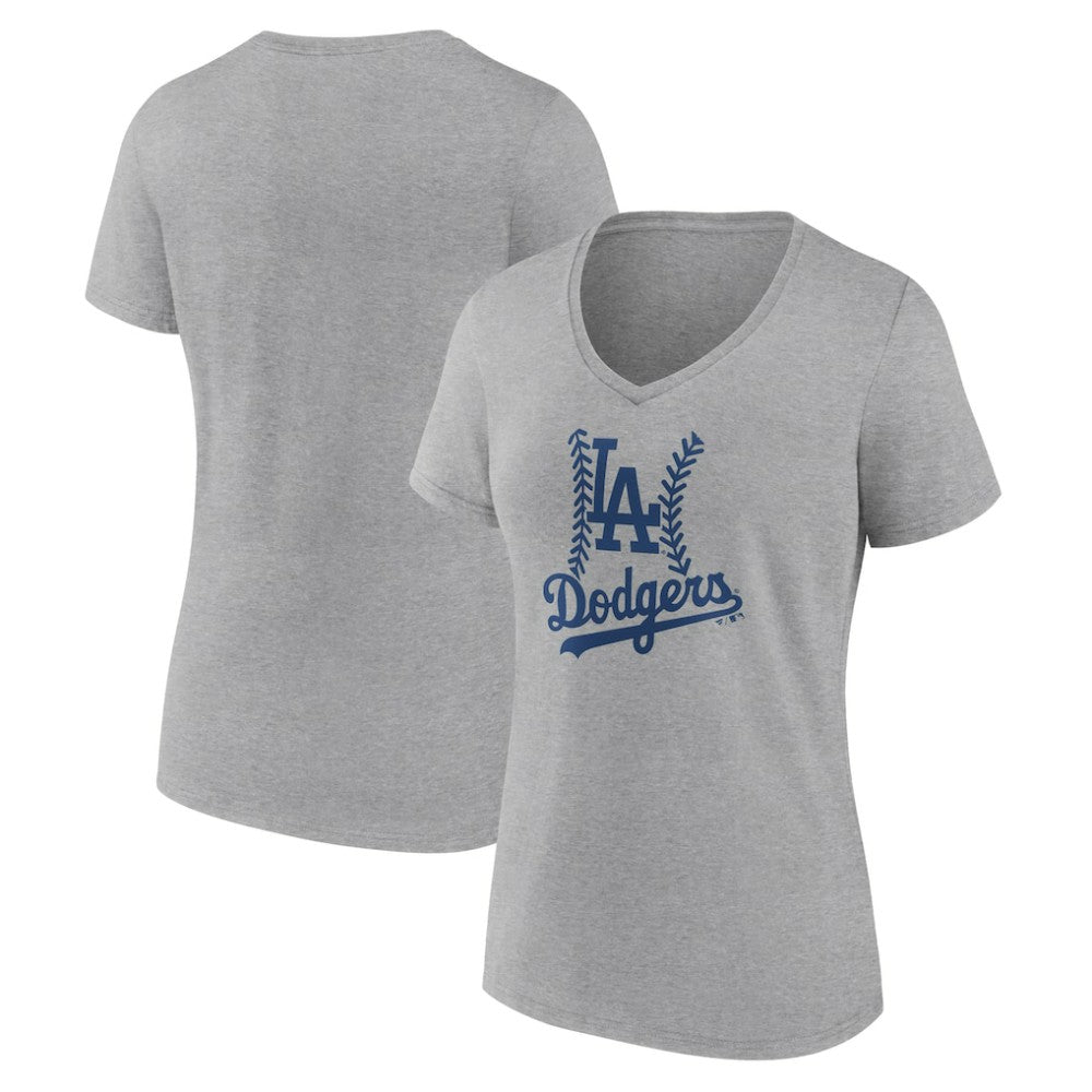 Los Angeles Dodgers Women's Fastball V-Neck T-Shirt Gray