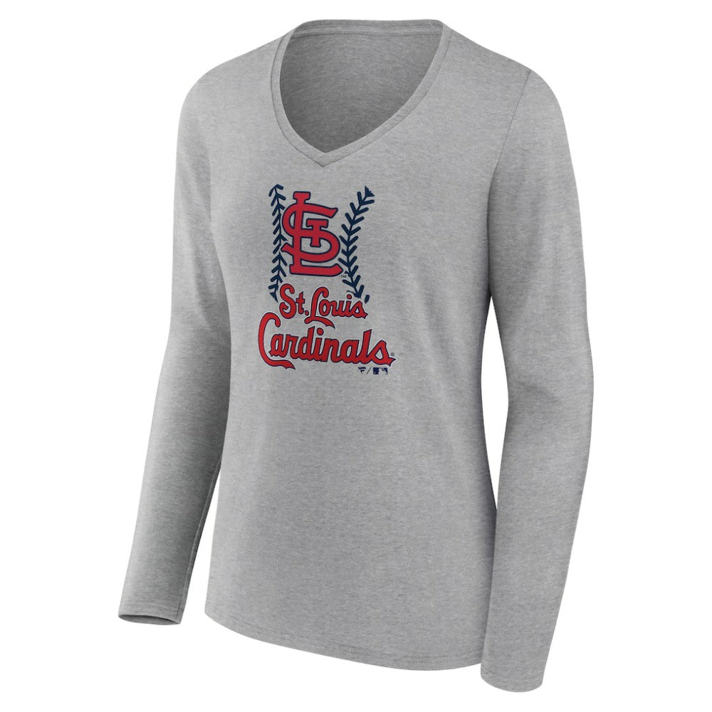 St. Louis Cardinals Women's Fastball Long Sleeve V-Neck T-Shirt Gray