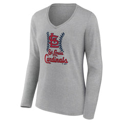 St. Louis Cardinals Women's Fastball Long Sleeve V-Neck T-Shirt Gray