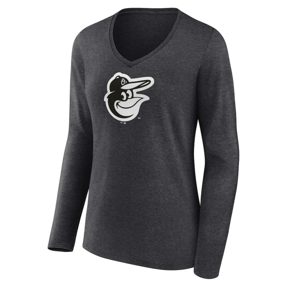 Baltimore Orioles Women's Monochrome Long Sleeve V-Neck T-Shirt Charcoal