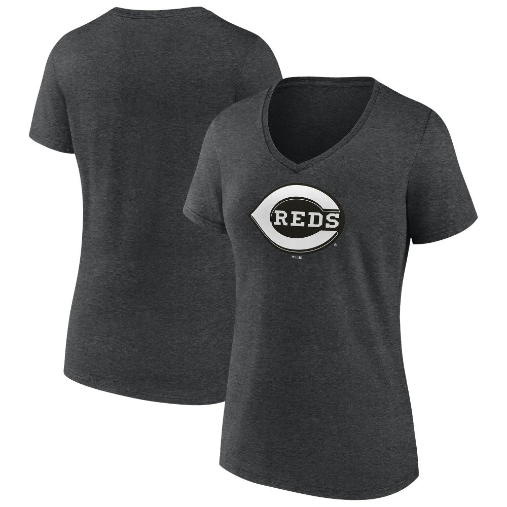 Cincinnati Reds Women's Monochrome V-Neck T-Shirt Charcoal