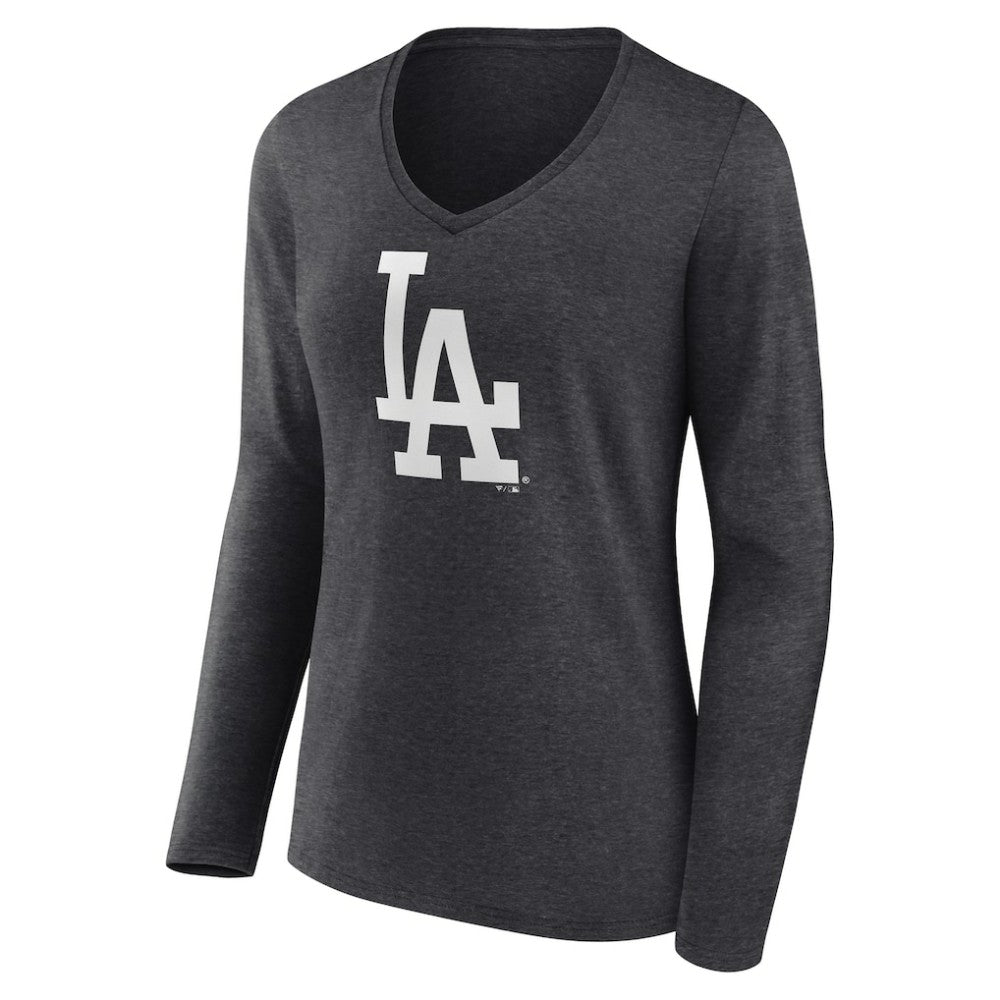 Los Angeles Dodgers Women's Monochrome Long Sleeve V-Neck T-Shirt Charcoal