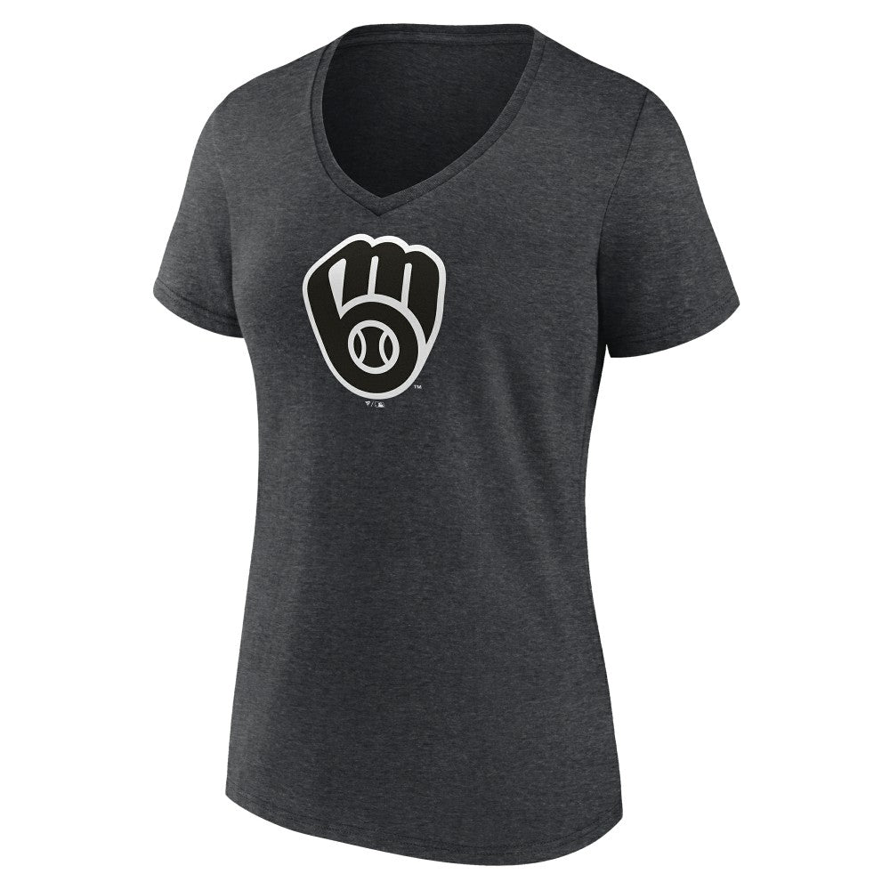 Milwaukee Brewers Women's Monochrome V-Neck T-Shirt Charcoal