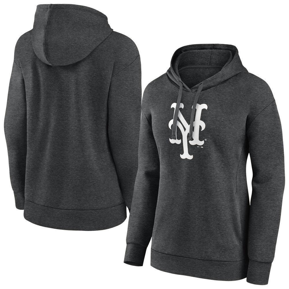 New York Mets Women's Monochrome Pullover Hoodie Charcoal