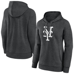 New York Mets Women's Monochrome Pullover Hoodie Charcoal