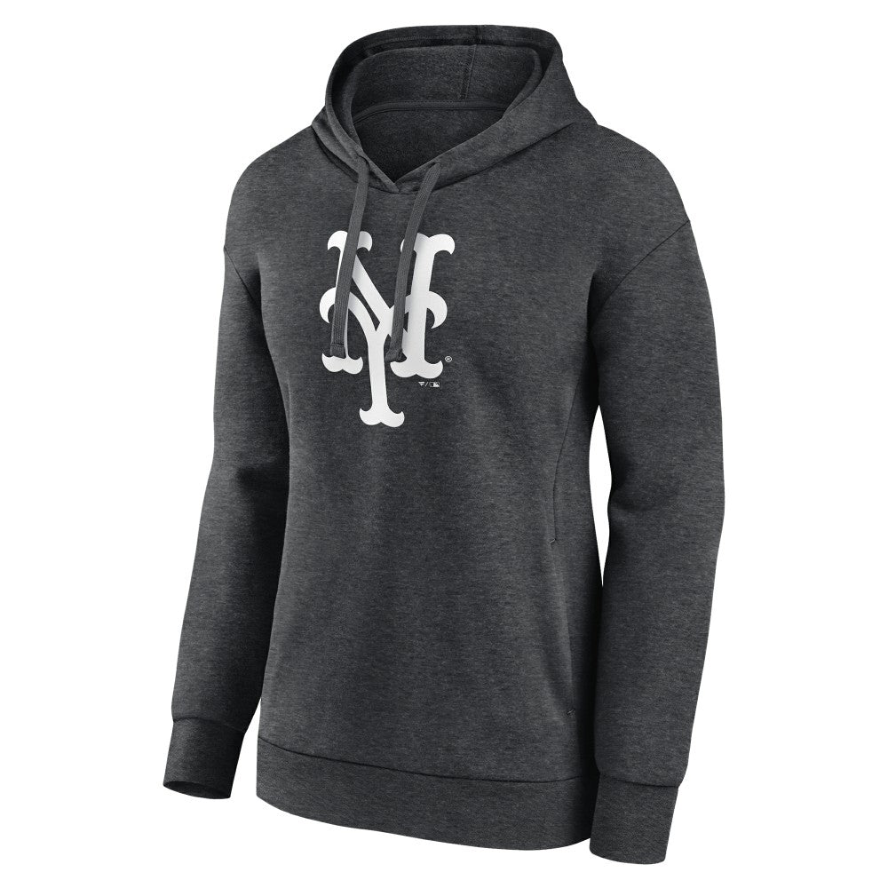 New York Mets Women's Monochrome Pullover Hoodie Charcoal