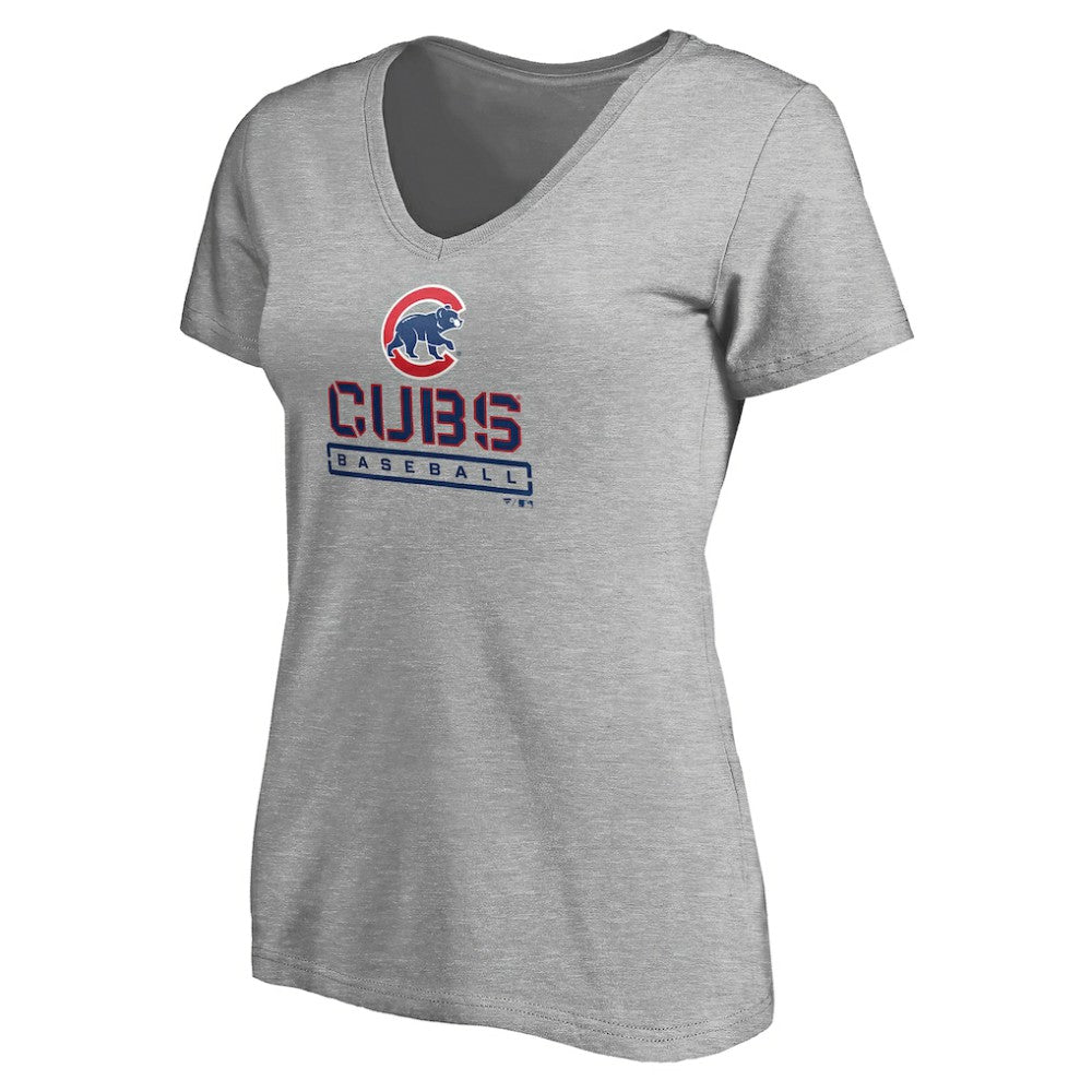 Chicago Cubs Women's Evanston Stencil V-Neck T-Shirt Gray