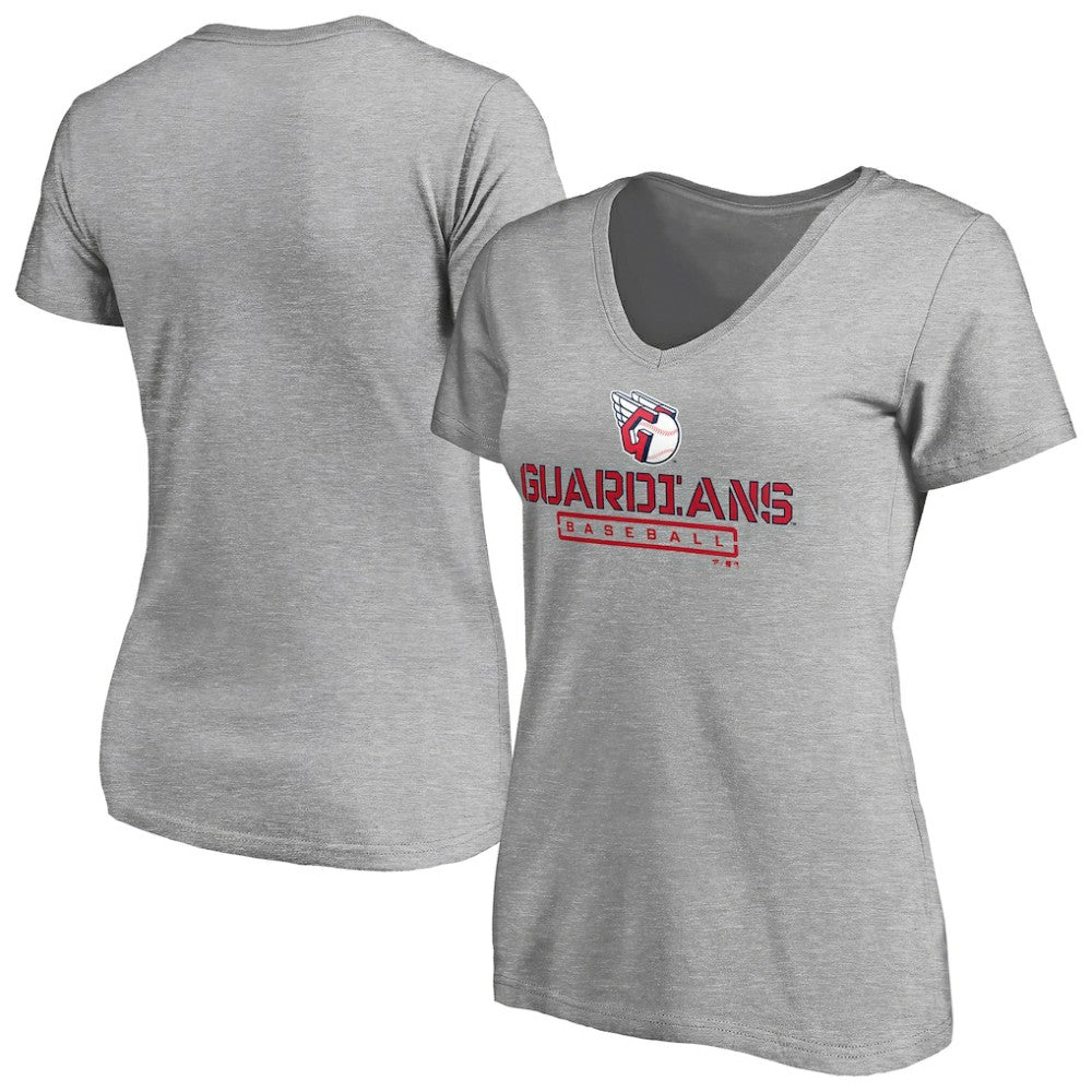 Cleveland Guardians Women's Evanston Stencil V-Neck T-Shirt Gray