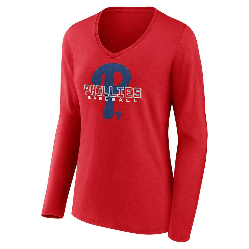 Philadelphia Phillies Women's Stellar Long Sleeve V-Neck T-Shirt Red