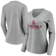 St. Louis Cardinals Women's Evanston Stencil Long Sleeve V-Neck T-Shirt Gray