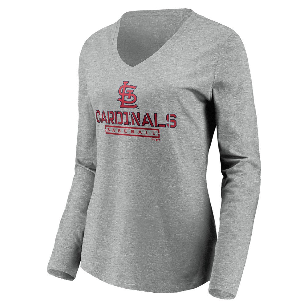 St. Louis Cardinals Women's Evanston Stencil Long Sleeve V-Neck T-Shirt Gray