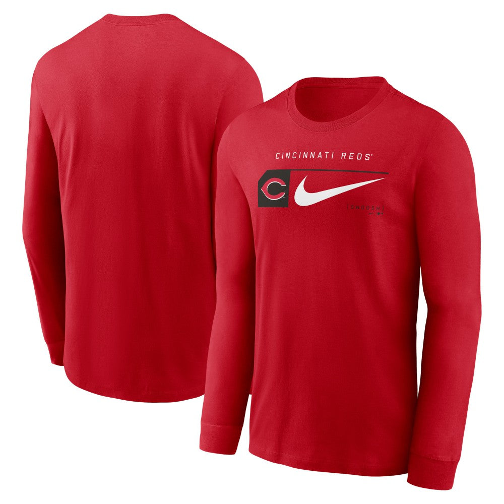 Cincinnati Reds Local Logo Swoosh Lockup Long Sleeve T-Shirt Red