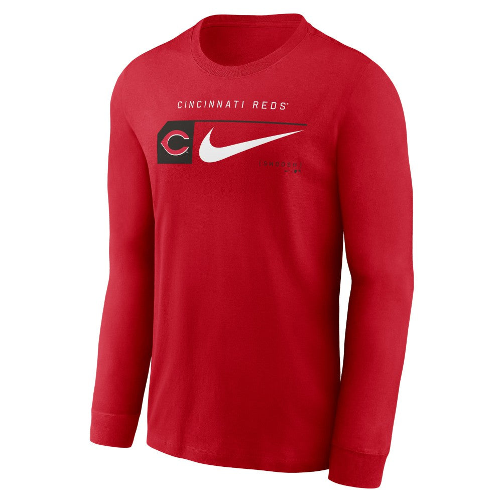 Cincinnati Reds Local Logo Swoosh Lockup Long Sleeve T-Shirt Red