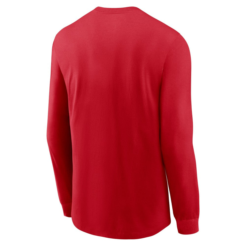 Cincinnati Reds Local Logo Swoosh Lockup Long Sleeve T-Shirt Red