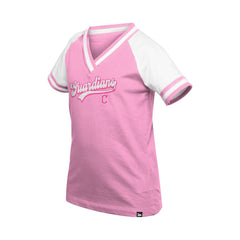 Cleveland Guardians Girls Youth Mommy & Me Raglan V-Neck T-Shirt Pink