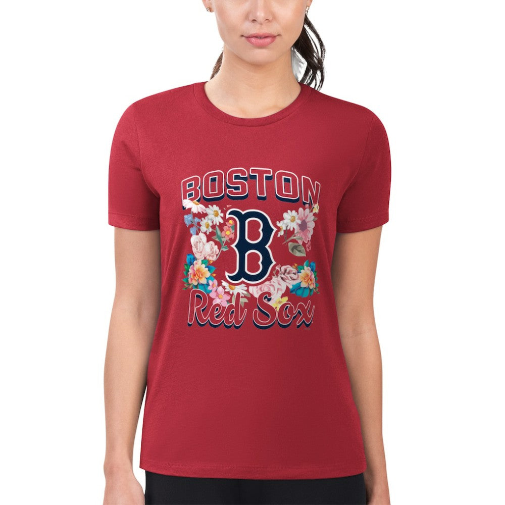 Boston Red Sox G-III 4Her by Carl Banks Women's Super-Slim Fit Lightweight Flowers Graphic T-Shirt Red