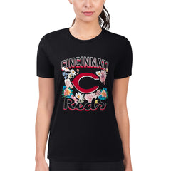 Cincinnati Reds G-III 4Her by Carl Banks Women's Super-Slim Fit Lightweight Flowers Graphic T-Shirt Black