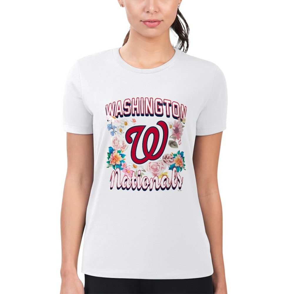 Washington Nationals G-III 4Her by Carl Banks Women's Super-Slim Fit Lightweight Flowers Graphic T-Shirt White