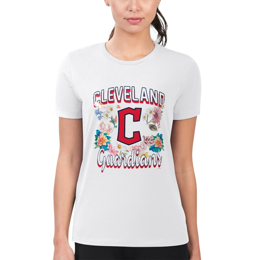 Cleveland Guardians G-III 4Her by Carl Banks Women's Super-Slim Fit Lightweight Flowers Graphic T-Shirt White