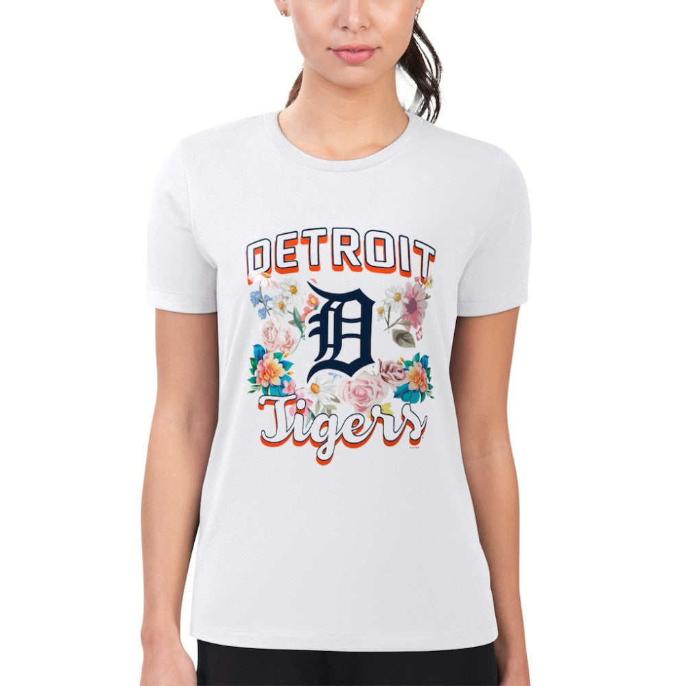 Detroit Tigers G-III 4Her by Carl Banks Women's Super-Slim Fit Lightweight Flowers Graphic T-Shirt White