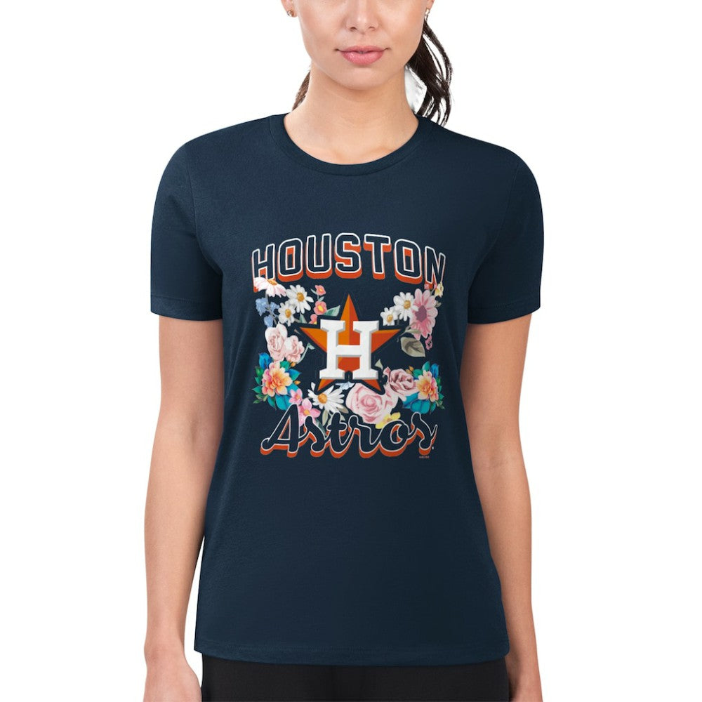 Houston Astros G-III 4Her by Carl Banks Women's Super-Slim Fit Lightweight Flowers Graphic T-Shirt Navy