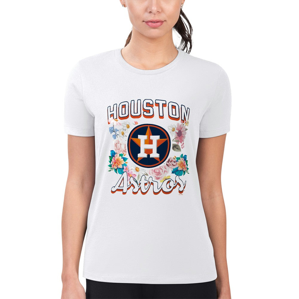 Houston Astros G-III 4Her by Carl Banks Women's Super-Slim Fit Lightweight Flowers Graphic T-Shirt White