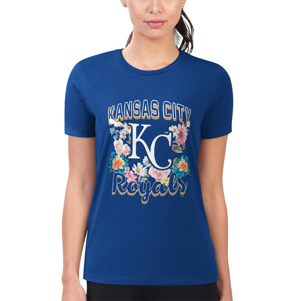 Kansas City Royals G-III 4Her by Carl Banks Women's Super-Slim Fit Lightweight Flowers Graphic T-Shirt Royal